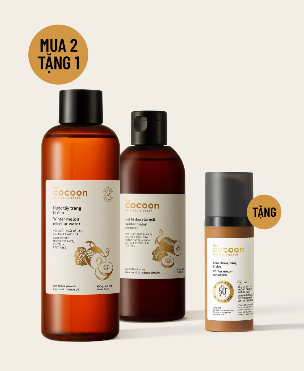 Nước tẩy trang bí đao 500ml + Gel bí đao rửa mặt 310ml tặng kem chống nắng bí đao 50ml